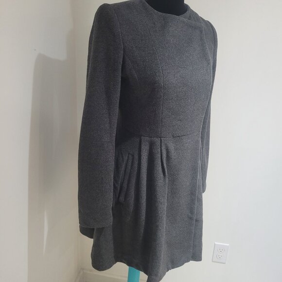 Bebe Wool Blend Snap Enclosure Peplum Coat Size XS Charcoal Gray Feminine Dressy - Picture 3 of 13